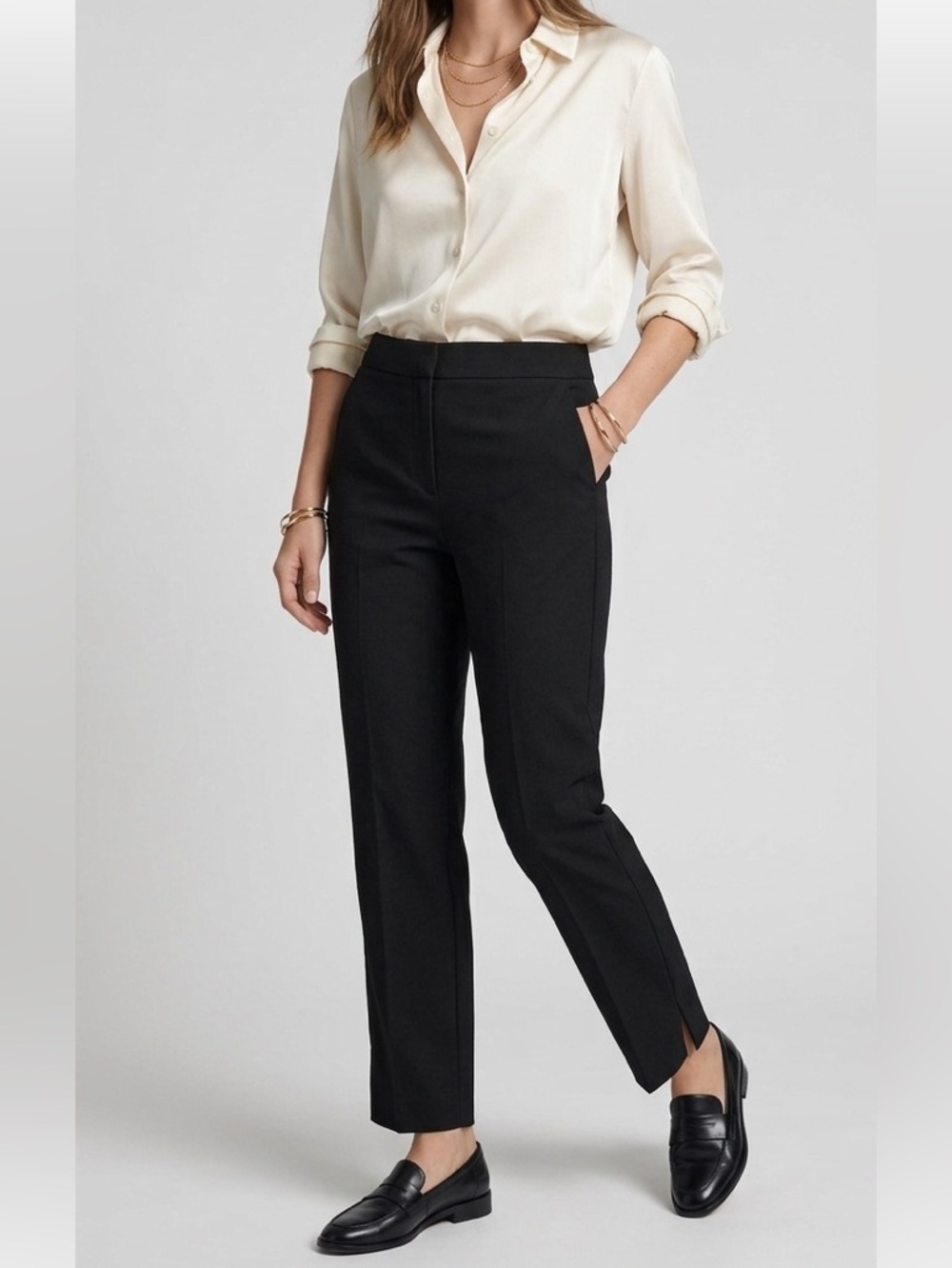 H&M Black Highrise Tailored Straight-Leg Dress Pants Leg Split Size 6 Pockets